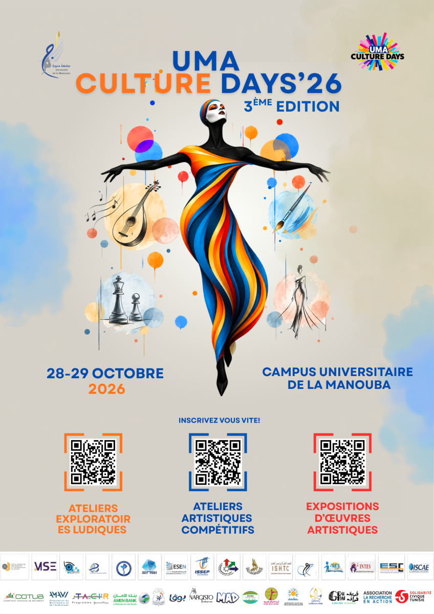 Affiche UMA Culture Days 2026 – 3ème édition, 28-29 octobre 2026, Campus universitaire de la Manouba